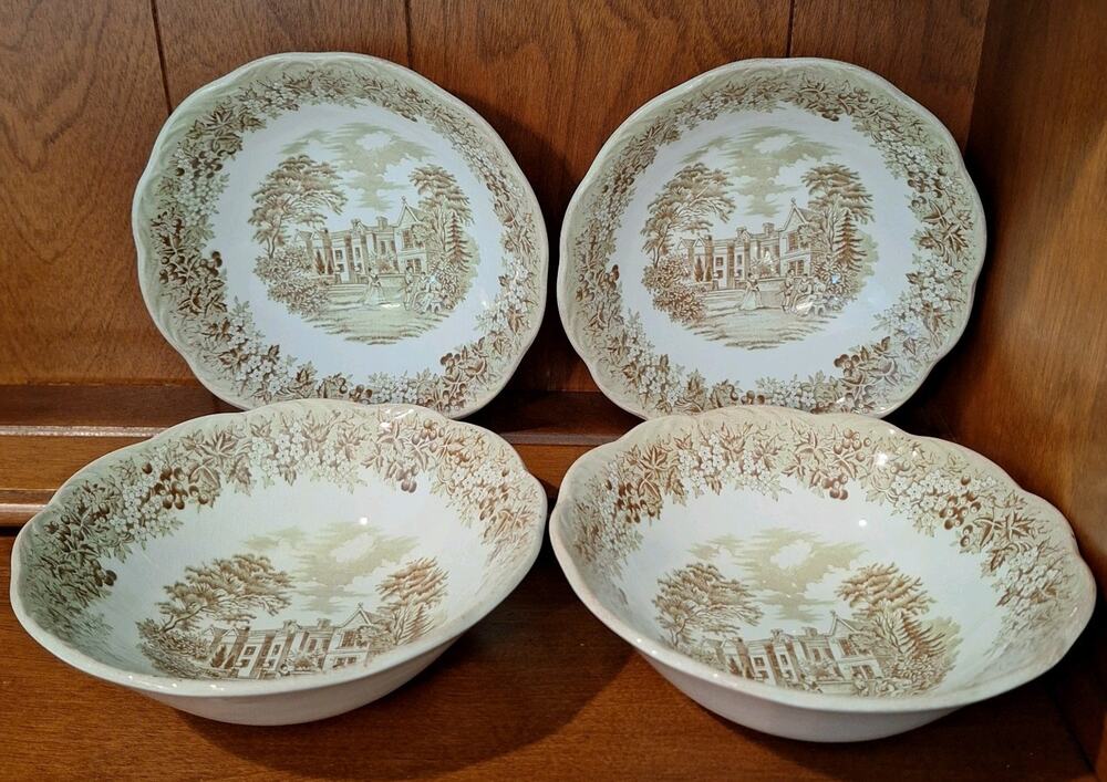 J&G Meakin Romantic England Buckinghamshire Chequers Coupe Cereal Bowls Lot Of 4